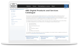 Thumbnail image mockup of the ABS Digital Products and Services Catalogue in a notebook monitor screen